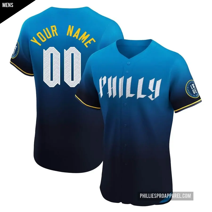 Men's Philadelphia Phillies ＃00 Custom Elite Blue 2024 City Connect Jersey