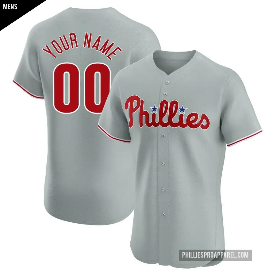 Men's Philadelphia Phillies ＃00 Custom Elite Gray Road Jersey