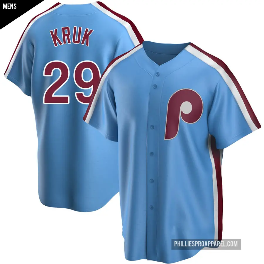 Men's Philadelphia Phillies ＃29 John Kruk Replica Light Blue Road Cooperstown Collection Jersey