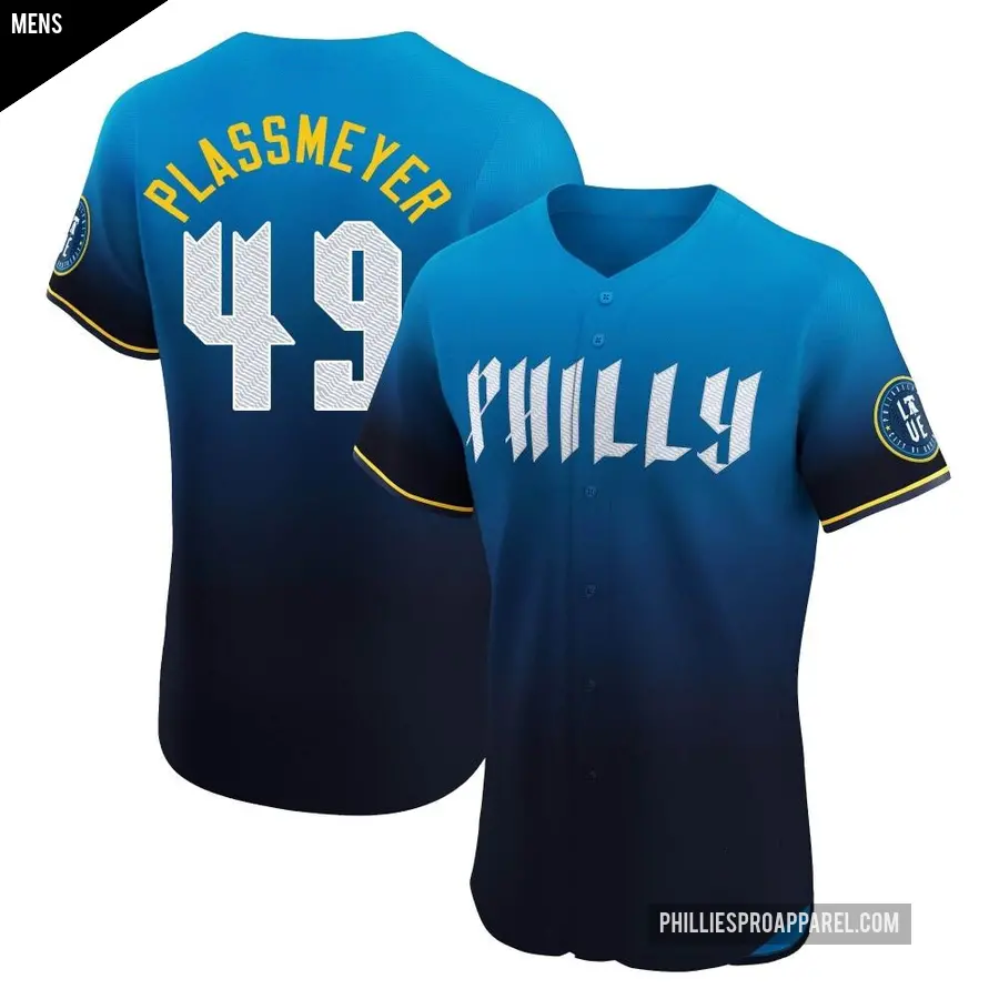 Men's Philadelphia Phillies ＃49 Michael Plassmeyer Elite Blue 2024 City Connect Jersey