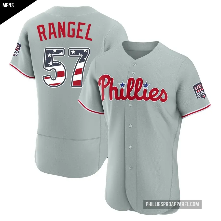 Men's Philadelphia Phillies ＃57 Alan Rangel Authentic Gray USA 250 Fourth Of July Road Stadium Jersey