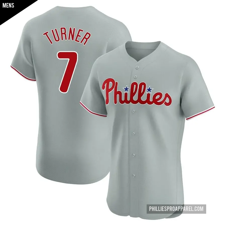 Men's Philadelphia Phillies ＃7 Trea Turner Elite Gray Road Jersey