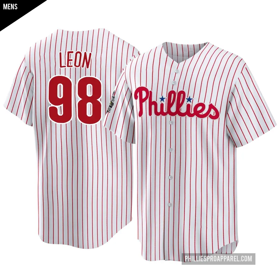 Men's Philadelphia Phillies ＃98 Pedro Leon Replica White 2022 World Series Home Jersey