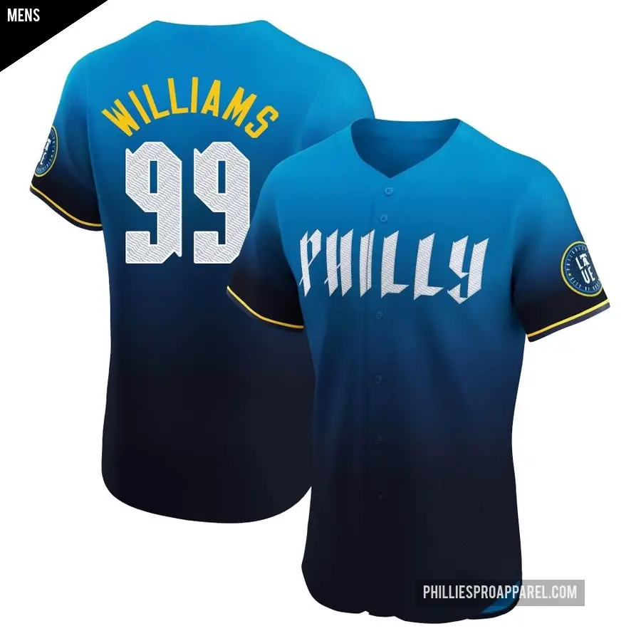 Men's Philadelphia Phillies ＃99 Mitch Williams Elite Blue 2024 City Connect Jersey