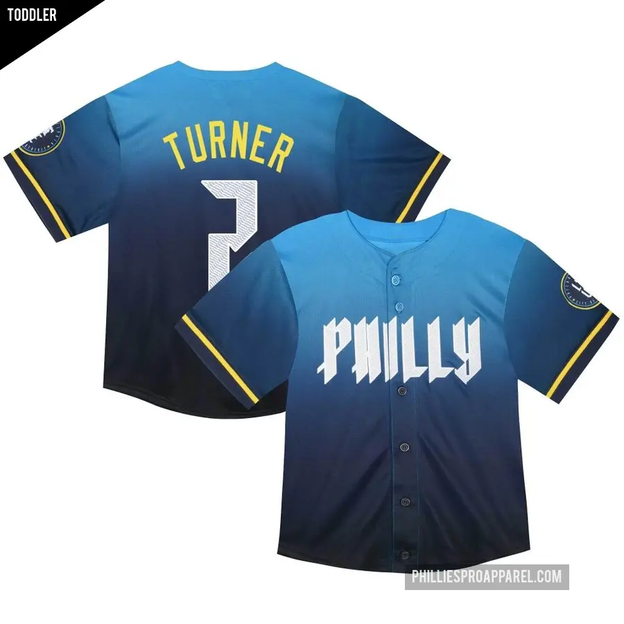 Toddler Philadelphia Phillies ＃7 Trea Turner Limited Blue 2024 City Connect Jersey