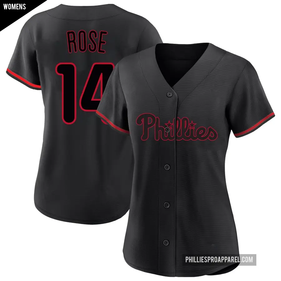 Women's Philadelphia Phillies ＃14 Pete Rose Replica Black Fashion Jersey