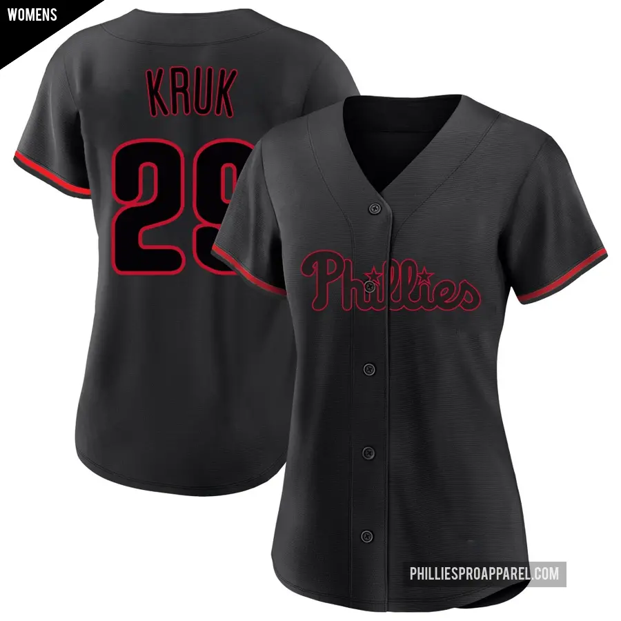 Women's Philadelphia Phillies ＃29 John Kruk Replica Black Fashion Jersey