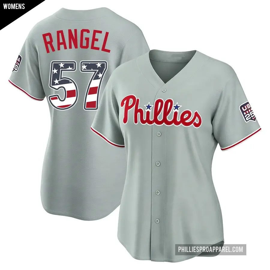 Women's Philadelphia Phillies ＃57 Alan Rangel Limited Gray USA 250 Fourth Of July Road Stadium Jersey