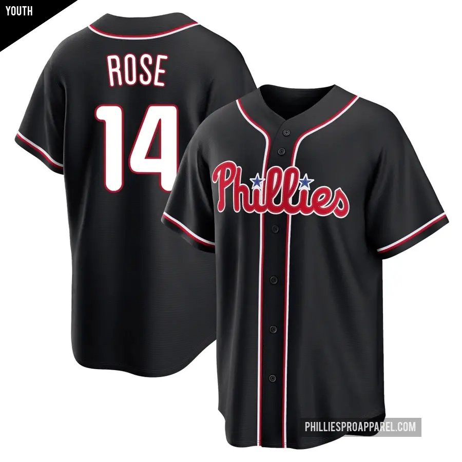 Youth Philadelphia Phillies ＃14 Pete Rose Replica Black Fashion Out Jersey