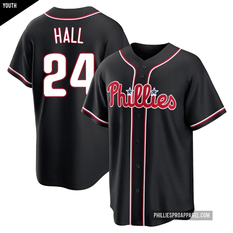 Youth Philadelphia Phillies ＃24 Darick Hall Replica Black Fashion Out Jersey