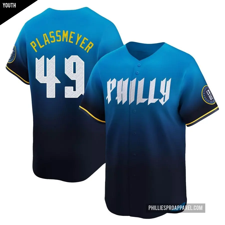 Youth Philadelphia Phillies ＃49 Michael Plassmeyer Limited Blue 2024 City Connect Jersey