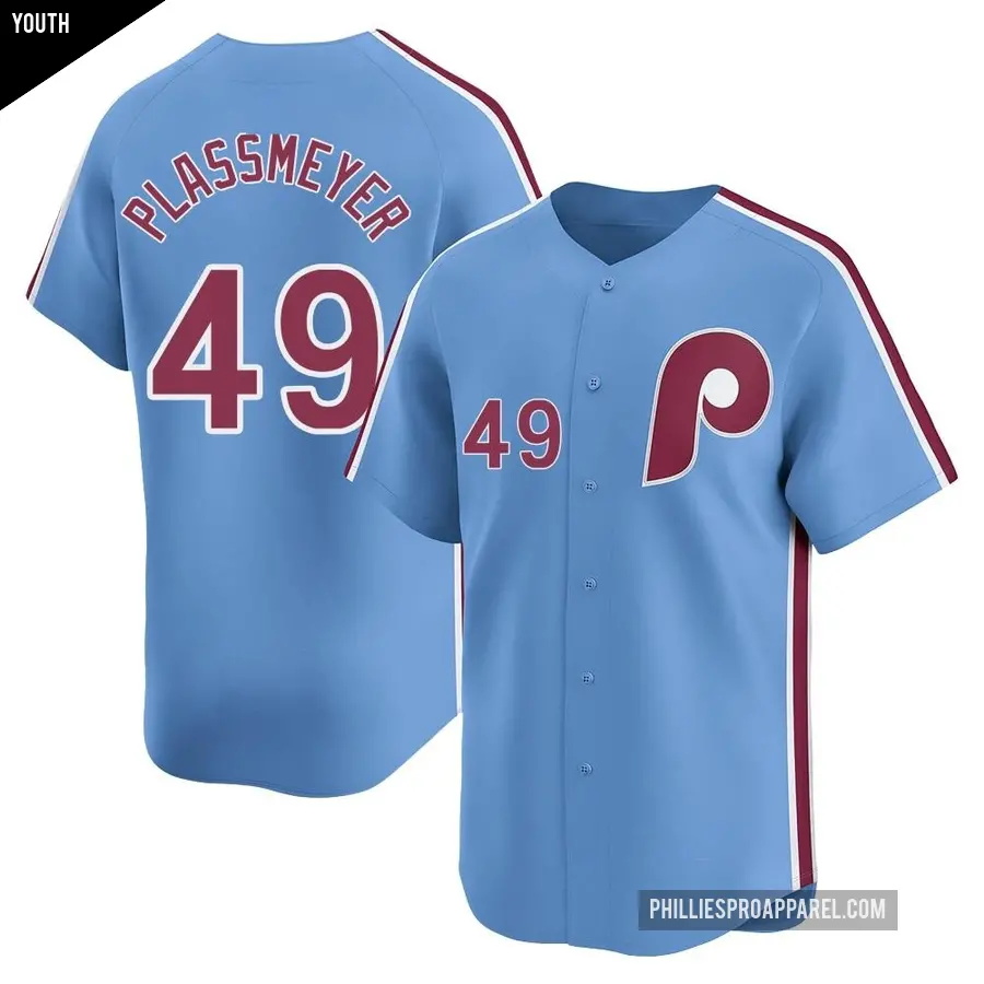 Youth Philadelphia Phillies ＃49 Michael Plassmeyer Limited Light Blue Alternate Jersey