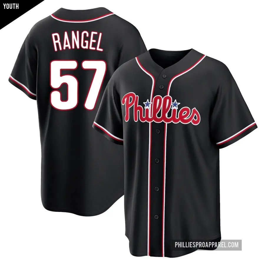 Youth Philadelphia Phillies ＃57 Alan Rangel Replica Black Fashion Out Jersey