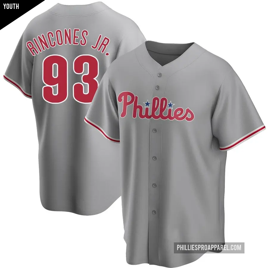 Youth Philadelphia Phillies ＃93 Gabriel Rincones Jr. Replica Gray Road Jersey